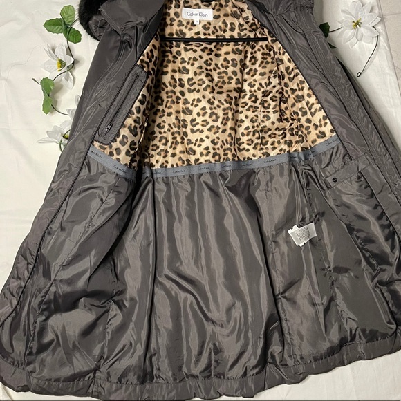 Calvin Klein hooded Trim Faux Fur puffy Coat Gray - Picture 4 of 16